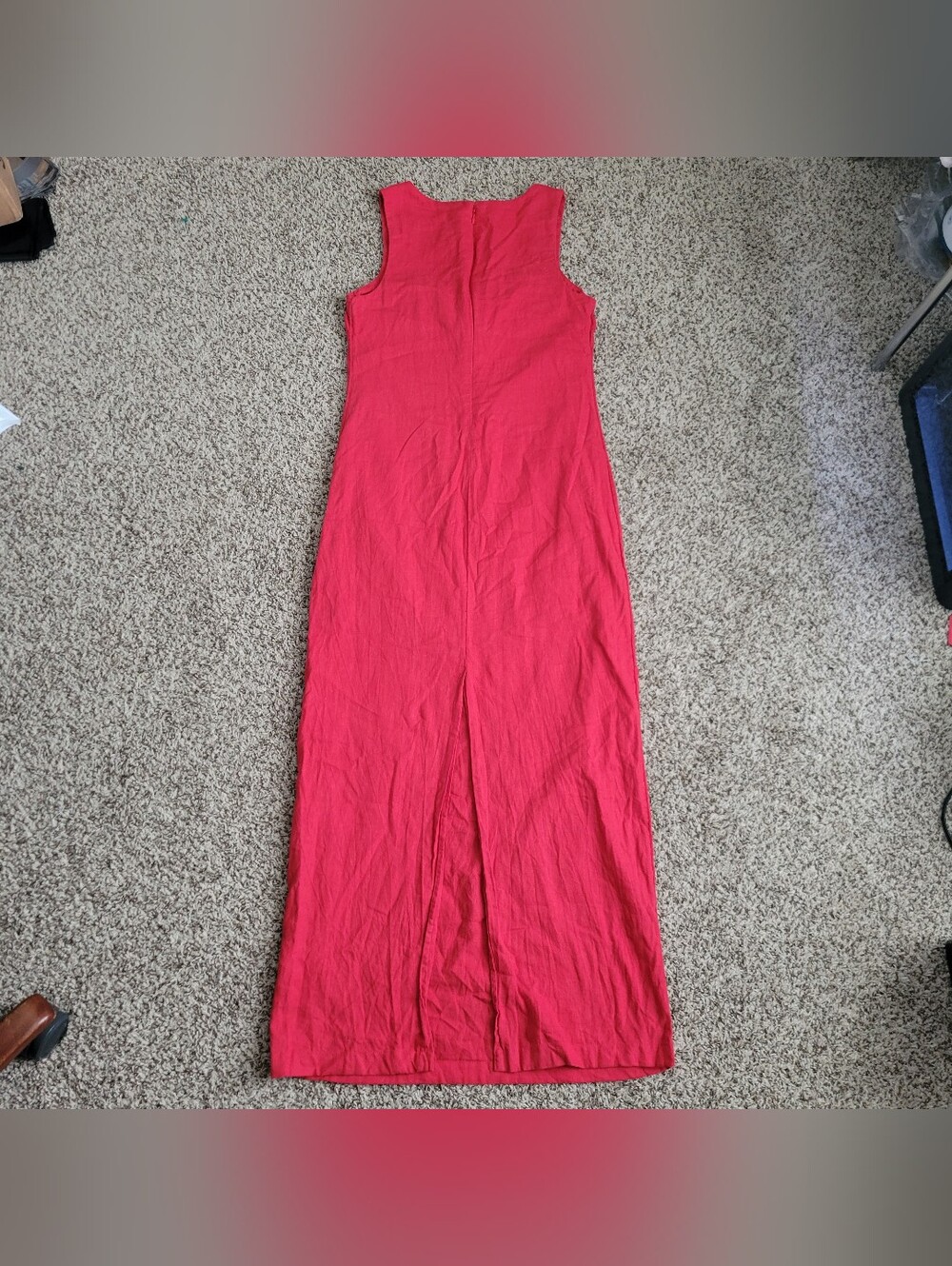 Abercrombie & Fitch Maxi Dress Linen Cotton Red Square Neck Long Back Slit Small - Picture 5 of 8